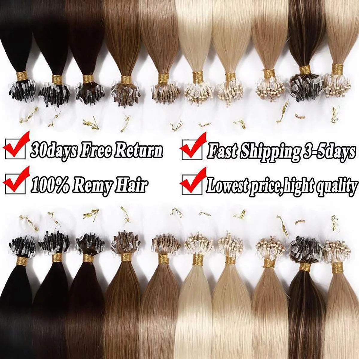 Blonde Micro Loop Ring 100% Remy Human Hair Extensions Thick Invisible Nano Beads Micro Link Hairpiece 50S 1G
