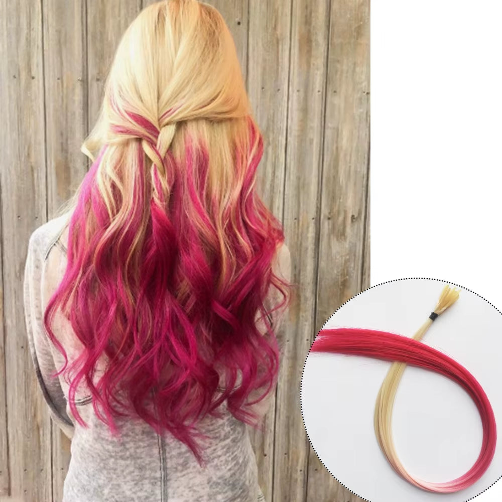 Rainbow Color Hair Extensions I-Tip Long Straight Hairpieces Synthetic Highlight Feather Micro Ring Hair Accessories Ombre Color