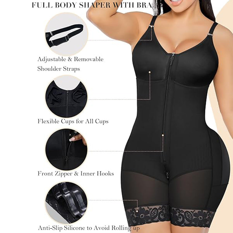 Women’s Full-Body Shapewear Bodysuit with Zipper – Tummy Control, Butt Lifting & Slimming One-Piece