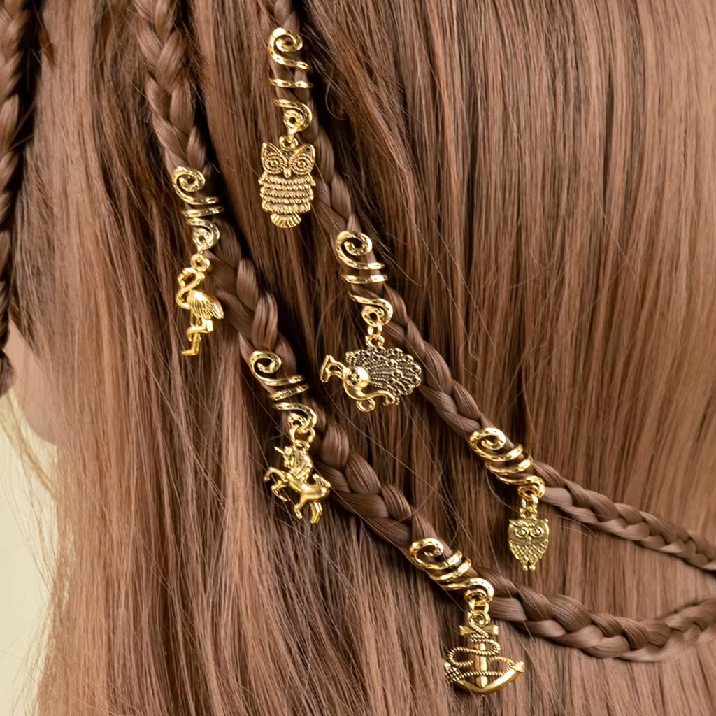 6Pcs/Set Gold Hair Ring Dreadlock Beads for Braid Hair Beads for Dreadlocks Adjustable Hair Braid Cuff Clips Styling Accessories