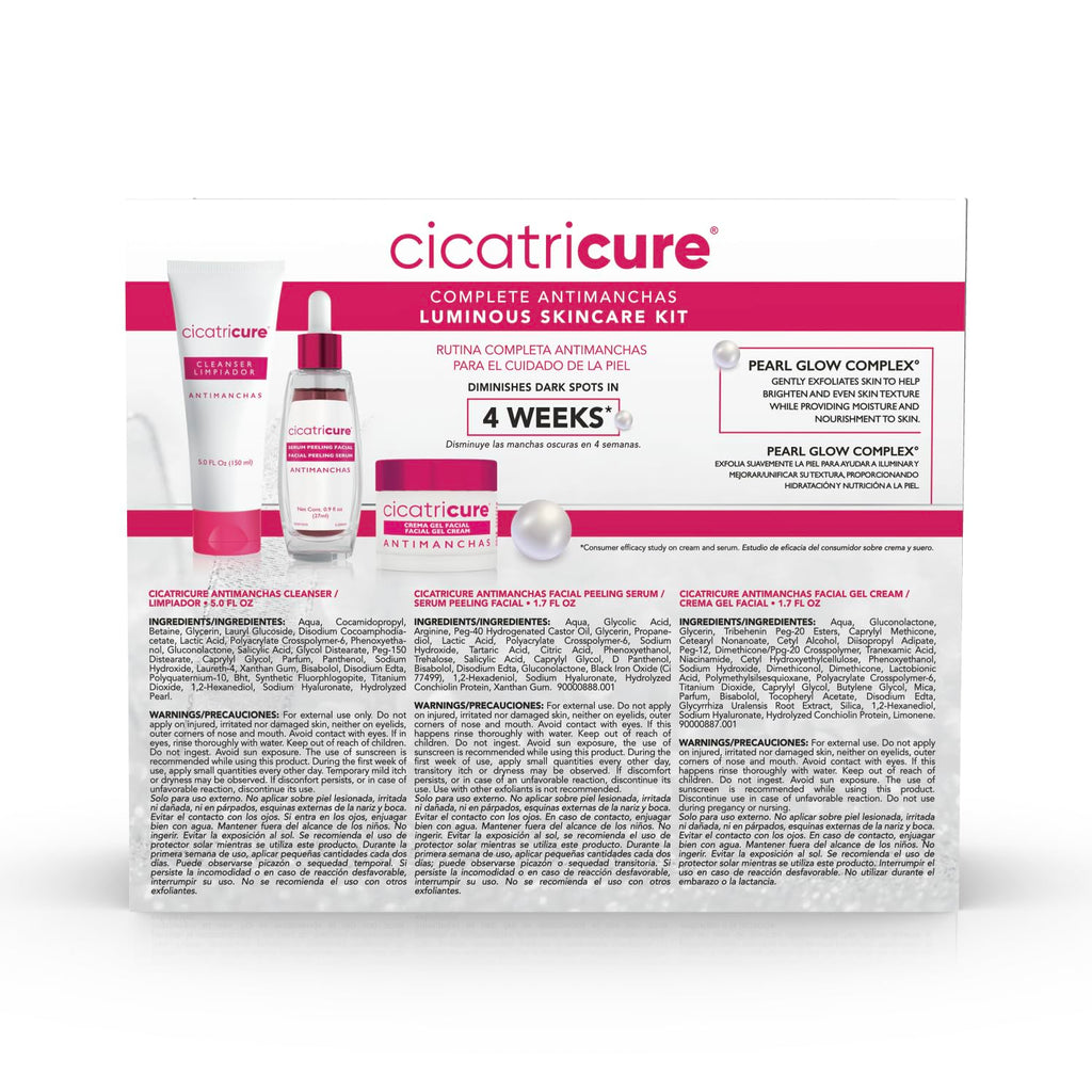 Antimanchas Skin Care Kit: AHA & PHA Exfoliating Face Wash, Brightening Serum, and Moisturizing Gel Cream - Dark Spot Reduction, Enhanced Glow, Paraben & Sulfate-Free