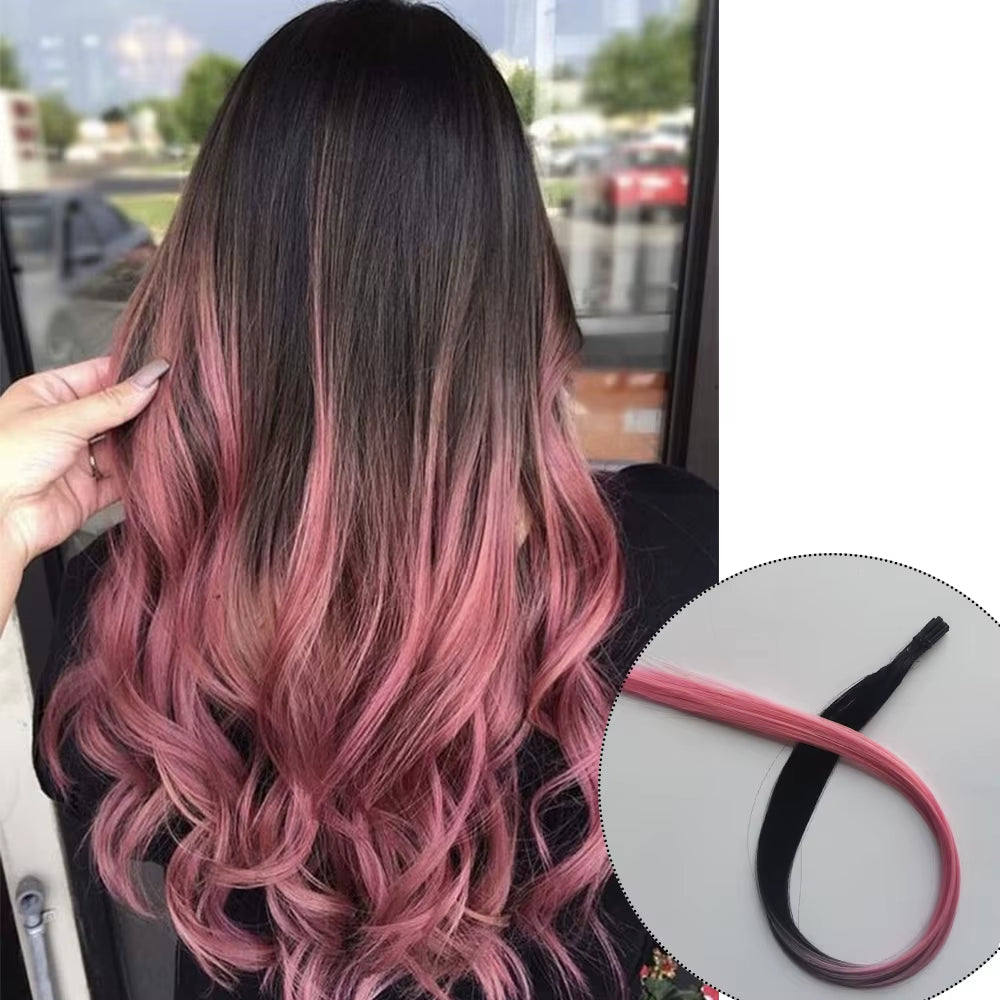 Rainbow Color Hair Extensions I-Tip Long Straight Hairpieces Synthetic Highlight Feather Micro Ring Hair Accessories Ombre Color