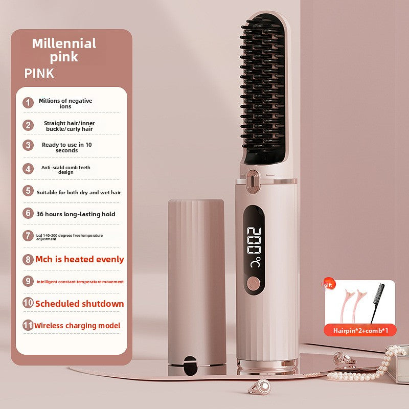 Cordless LCD Hair Straightening Comb with Negative Ion Technology