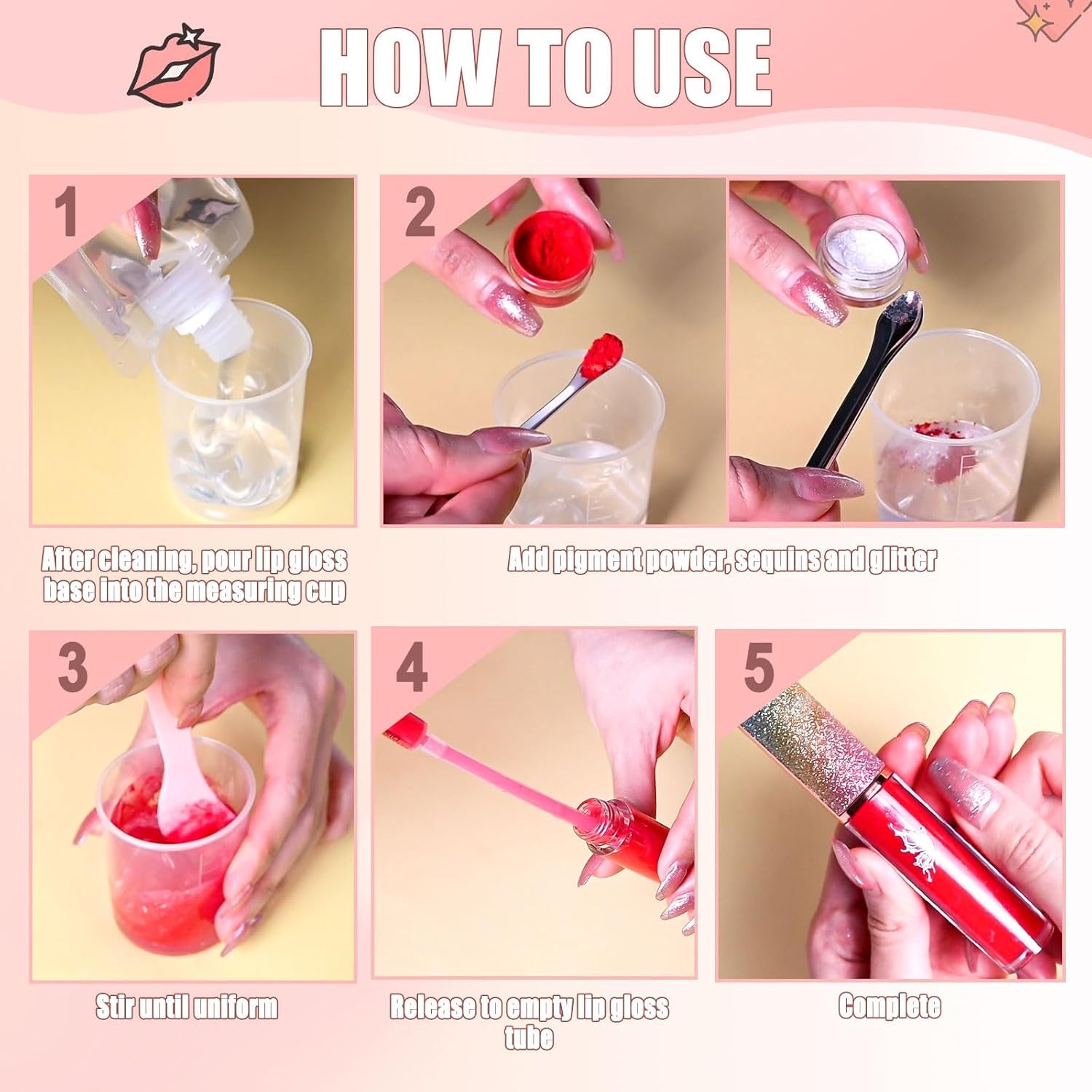 Lip Gloss Base 2PCS Moist Lipgloss Base (100G), Lip Gloss Base Clear, Moisturizing, Glossy, Non-Stick Lip Primer for Lipstick Lip Oil, Lip Gloss Making Supplies DIY Beginner Lip Gloss Making Kit