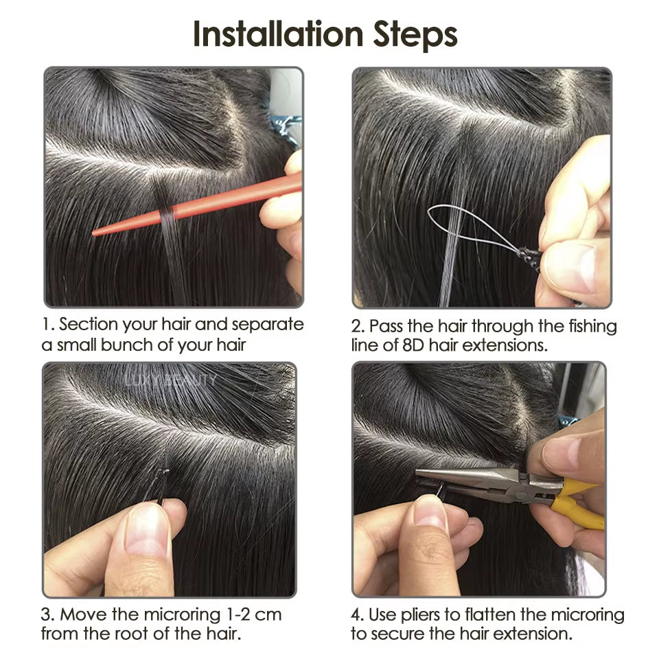 8D Micro Bead Human Hair Extensions Silicone Nano Ring Hair Extension Invisible Mini Silicon Beads Black Brown Blonde Human Hair