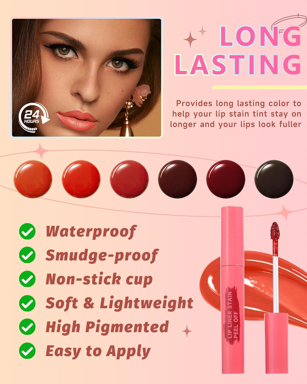 Peel off Lip Liner Stain Set, 2Pcs Waterproof Lip Tattoo Peel off Lip Tint Stain, Long Lasting Transfer-Proof Non Stick, Matte Finish High Pigmented Color Peel & Reveal Lips Gloss Makeup for Women-3,4