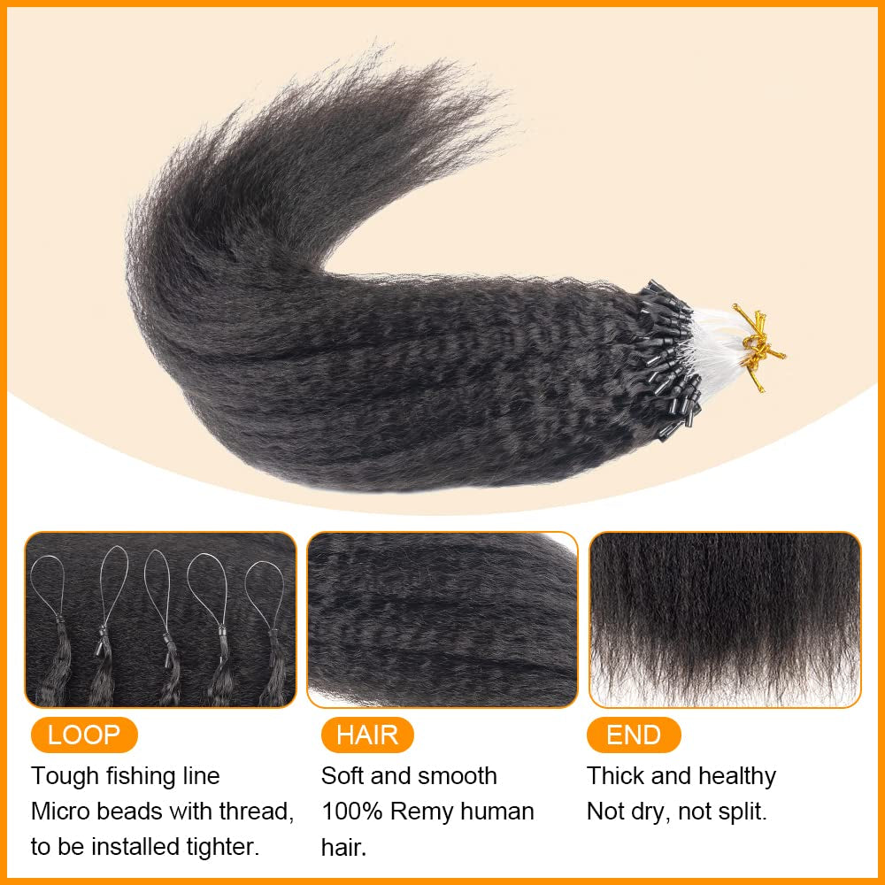 Niawigs Micro Links Human Hair for Black Women Kinky Straight Microlink Hair Extensions 