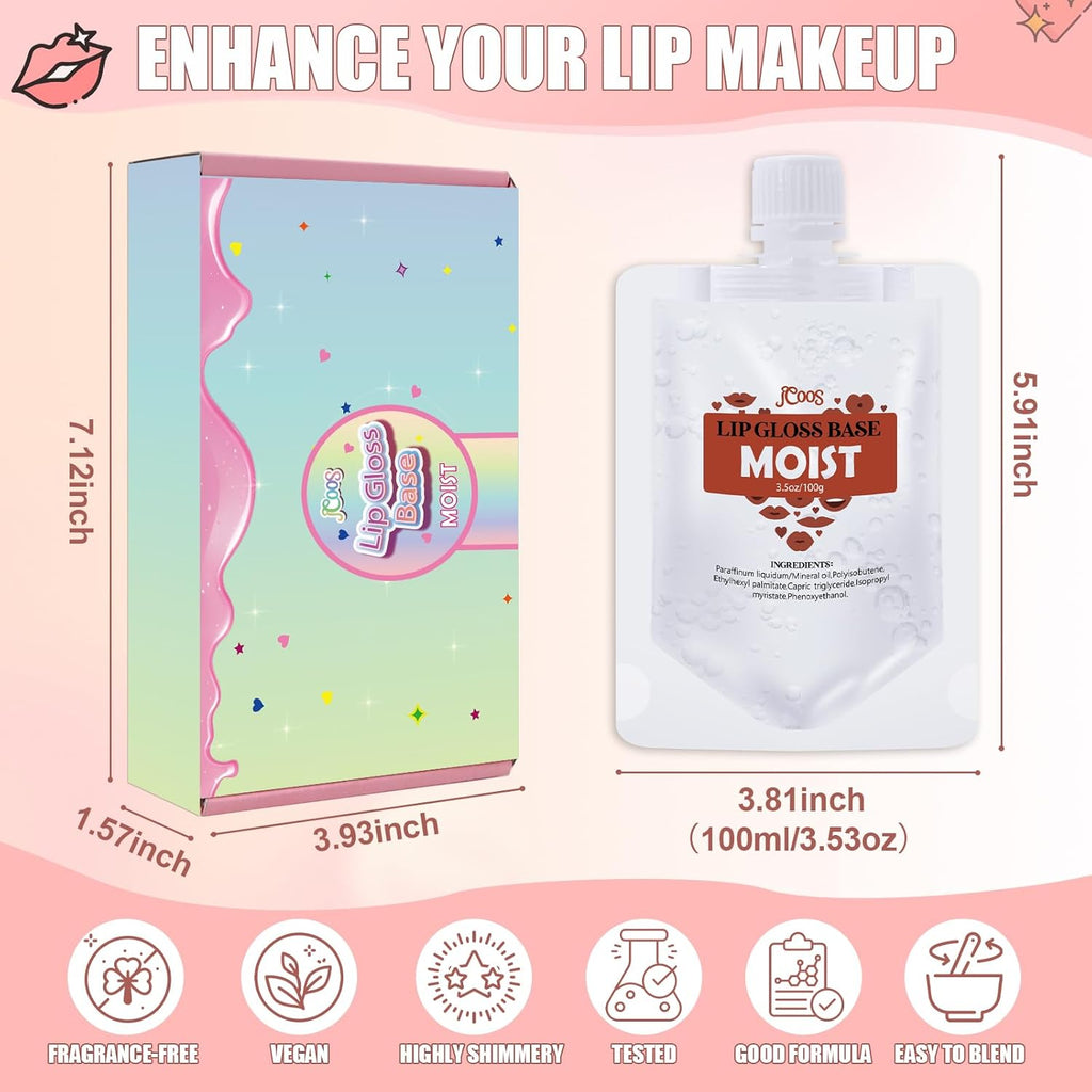 Lip Gloss Base 2PCS Moist Lipgloss Base (100G), Lip Gloss Base Clear, Moisturizing, Glossy, Non-Stick Lip Primer for Lipstick Lip Oil, Lip Gloss Making Supplies DIY Beginner Lip Gloss Making Kit