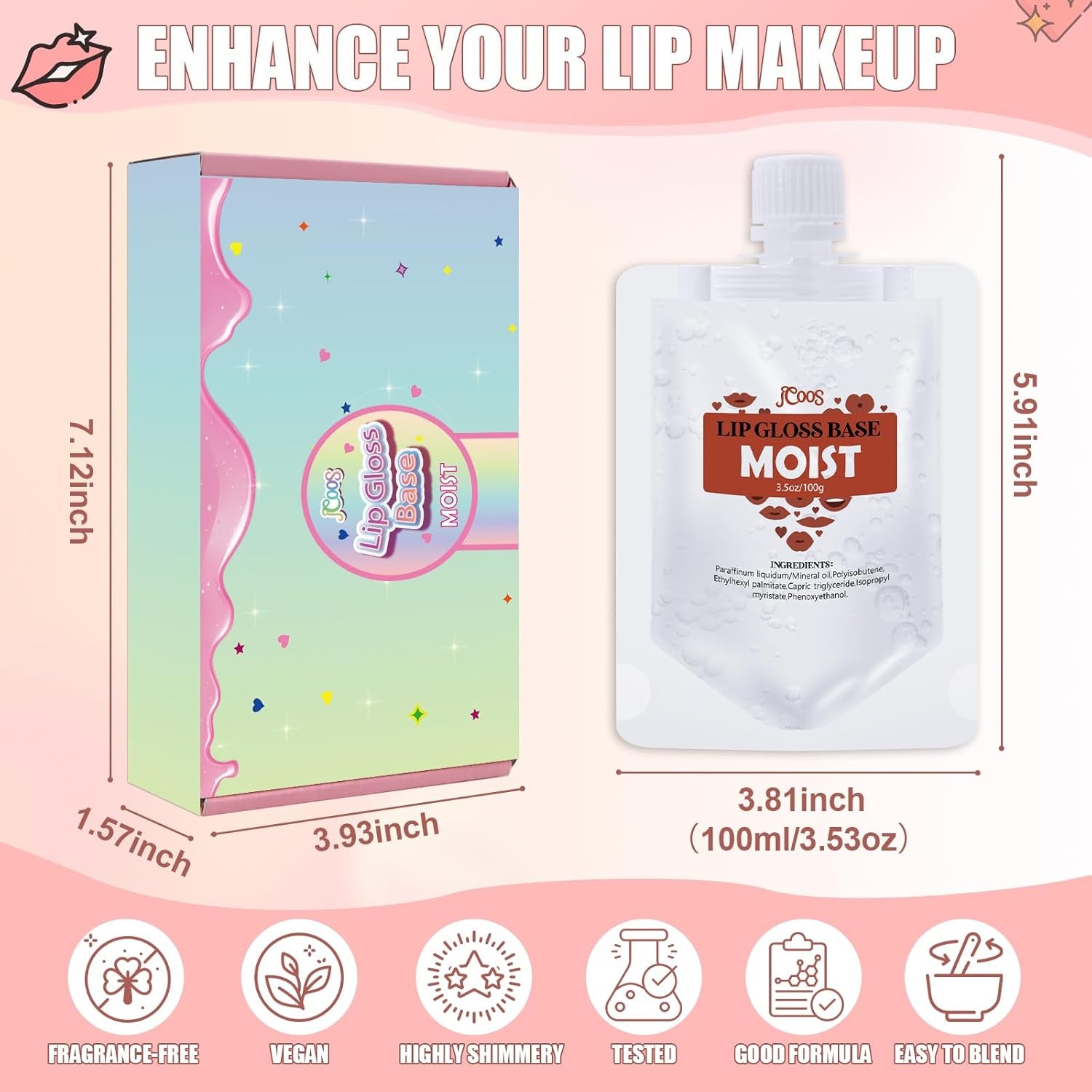 Lip Gloss Base 2PCS Moist Lipgloss Base (100G), Lip Gloss Base Clear, Moisturizing, Glossy, Non-Stick Lip Primer for Lipstick Lip Oil, Lip Gloss Making Supplies DIY Beginner Lip Gloss Making Kit