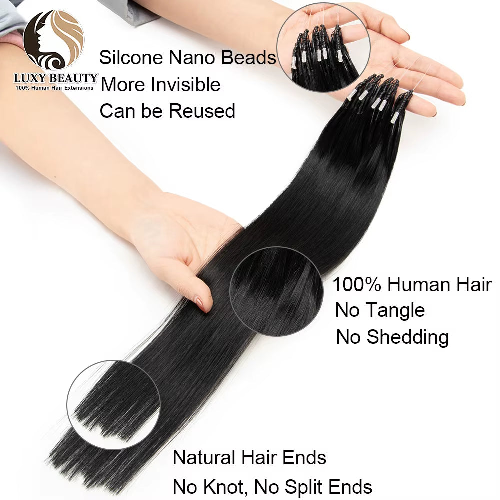 8D Micro Bead Human Hair Extensions Silicone Nano Ring Hair Extension Invisible Mini Silicon Beads Black Brown Blonde Human Hair