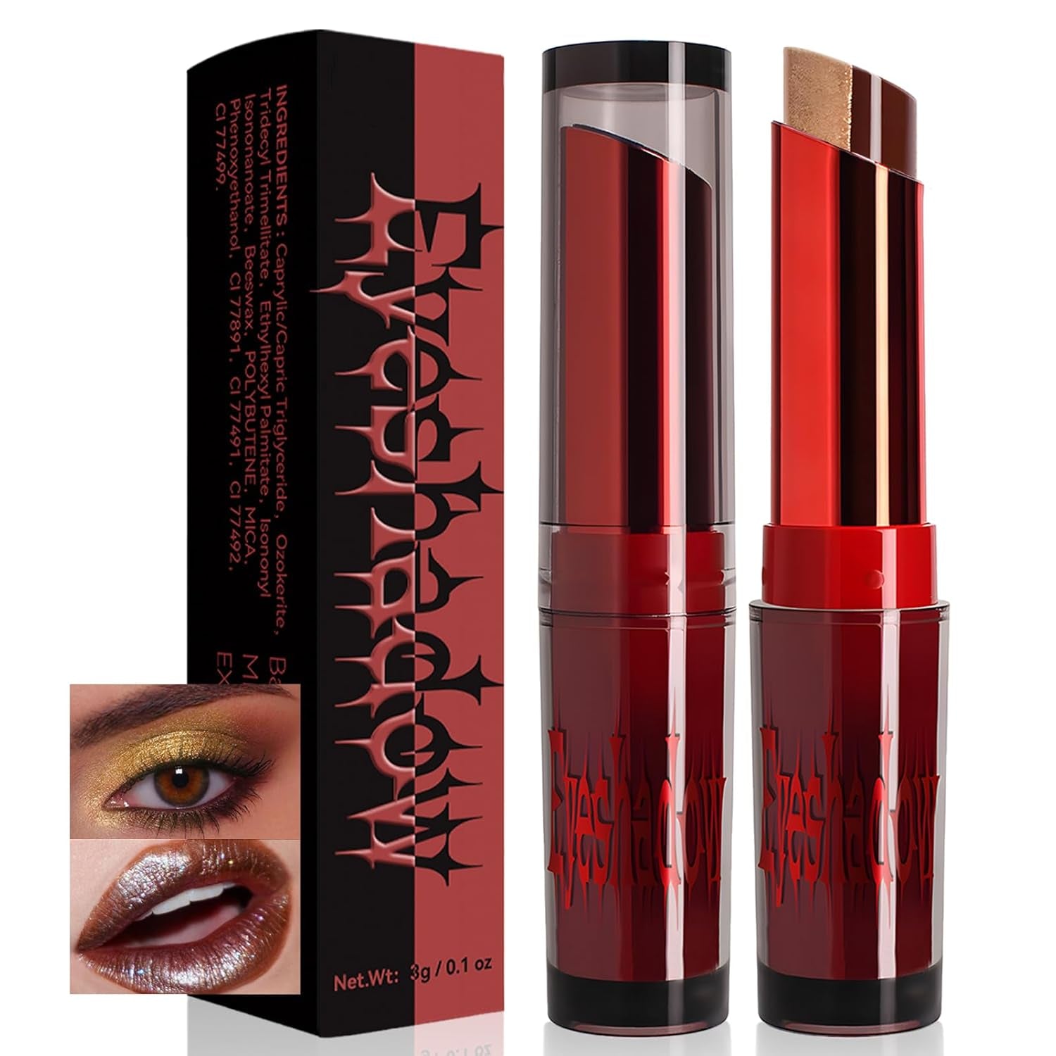 Glitter Lipstick Long Lasting Metallic Lip Liner Shimmer for Women Makeup Double Colors Eyeshadow Stick Hydrating Highly Pigmented Eye Shadow Full Coverage Non Stick Cup Lips Gloss Lightweight