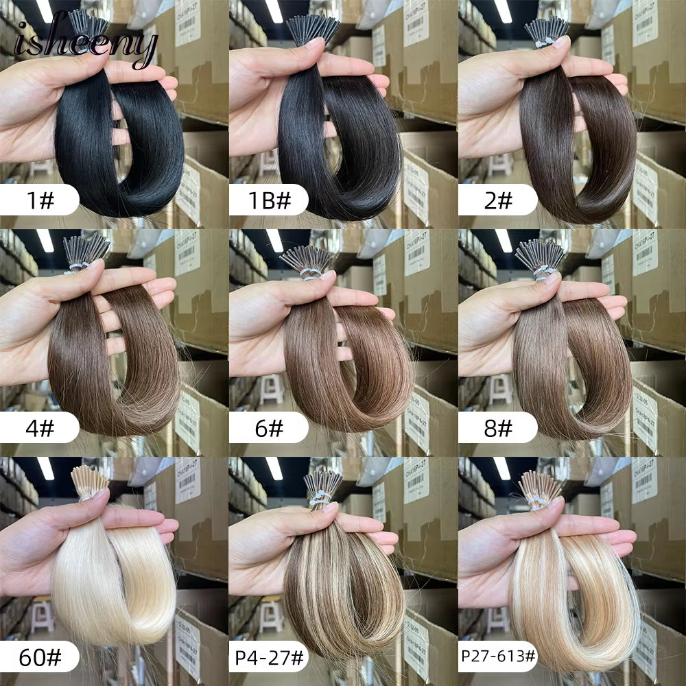 P4-27# I Tip Human Hair Extensions 12-20 Inches Micro Ring Hair Straight 30G Lightweight Pre Bonded Micro Link Hair 50Pcs/Pack