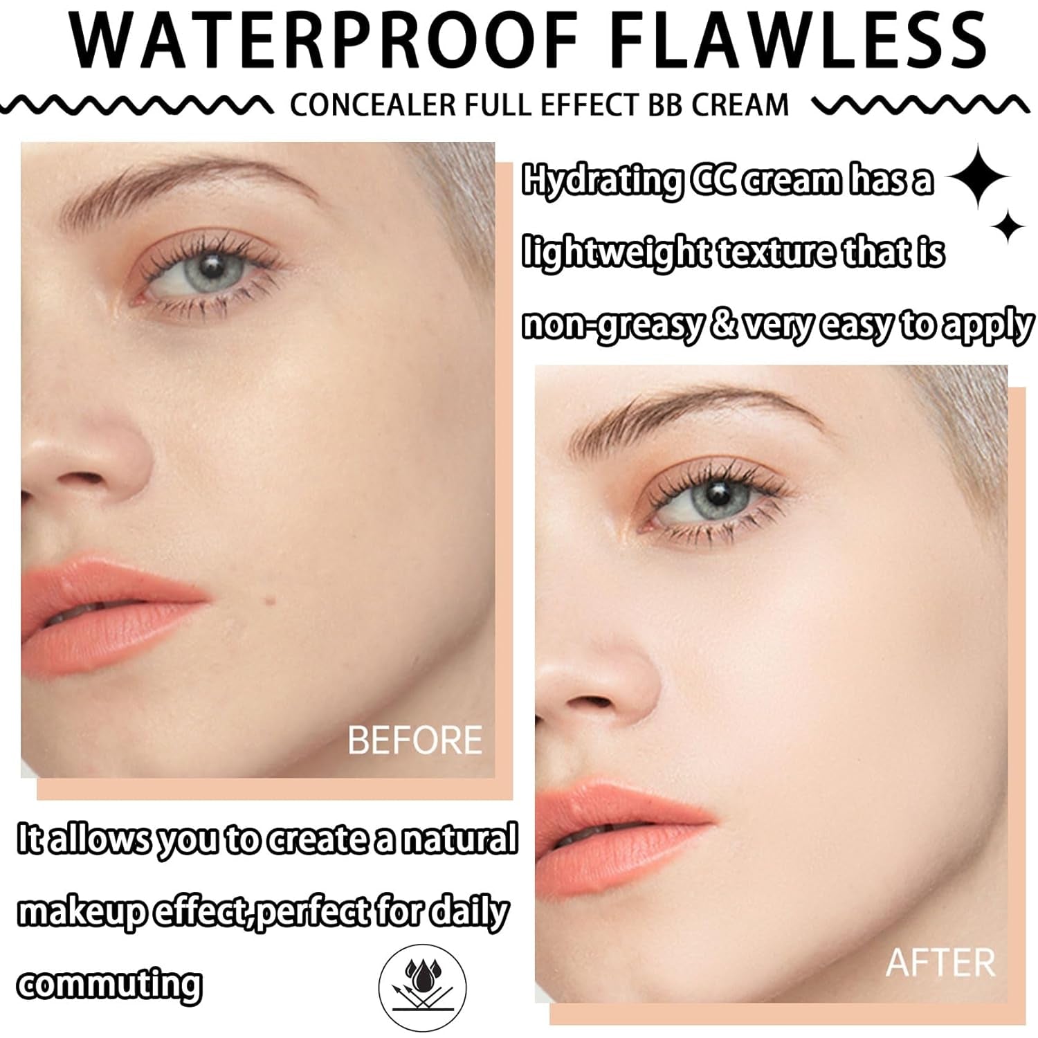 Hydrating CC Cream with SPF 50+ Pa++++ for Men & Women (Natural）