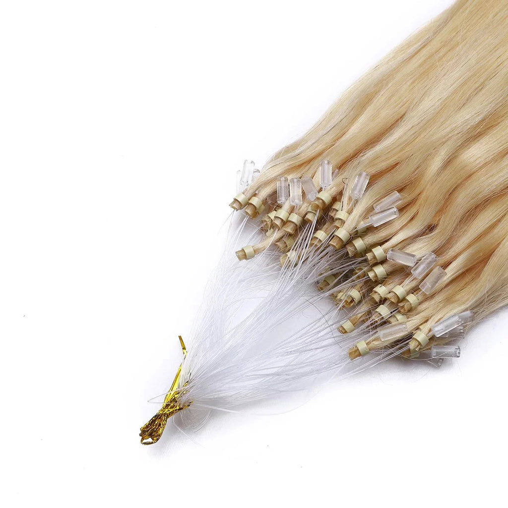 Blonde Micro Loop Ring 100% Remy Human Hair Extensions Thick Invisible Nano Beads Micro Link Hairpiece 50S 1G