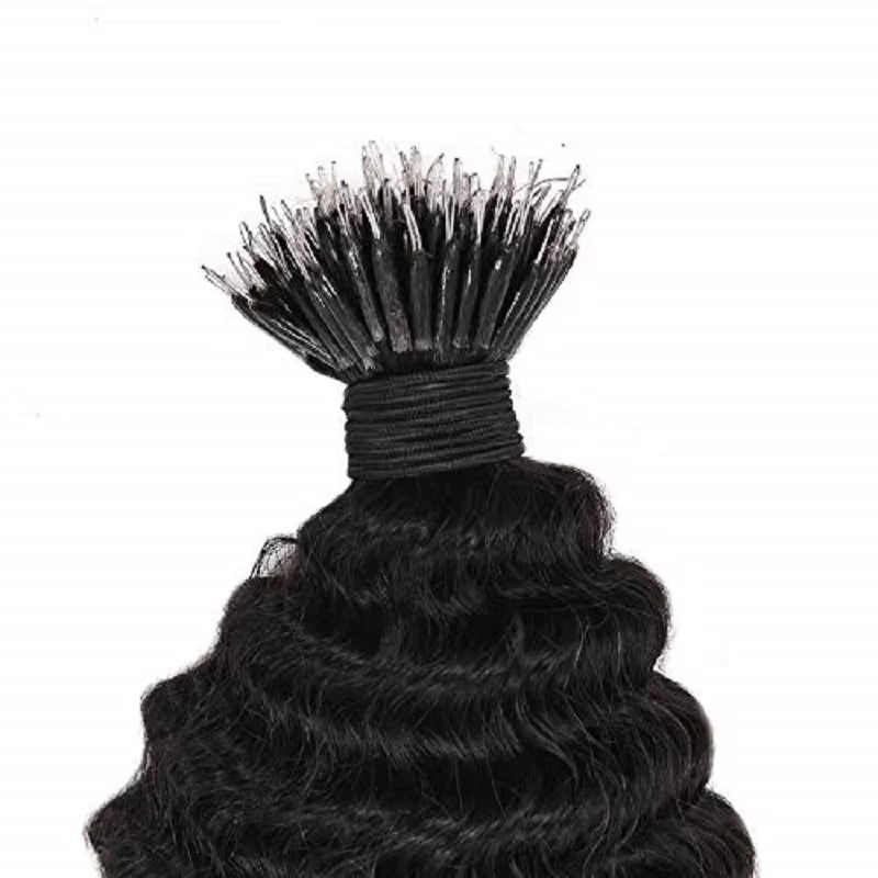 Deep Curly Nano Ring Human Hair Extension Pre Bonded Microlink Nano Beads Ring Hair Small Curly 100G 100Strands