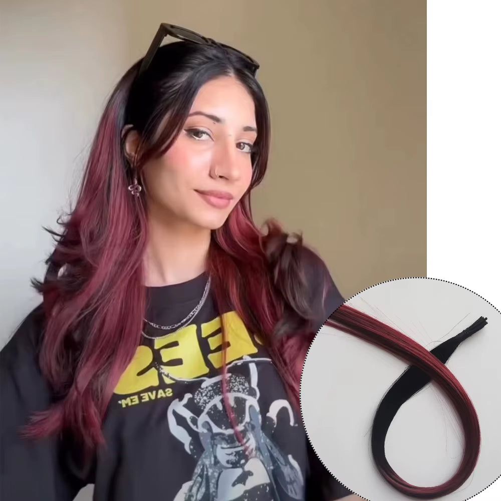 Rainbow Color Hair Extensions I-Tip Long Straight Hairpieces Synthetic Highlight Feather Micro Ring Hair Accessories Ombre Color