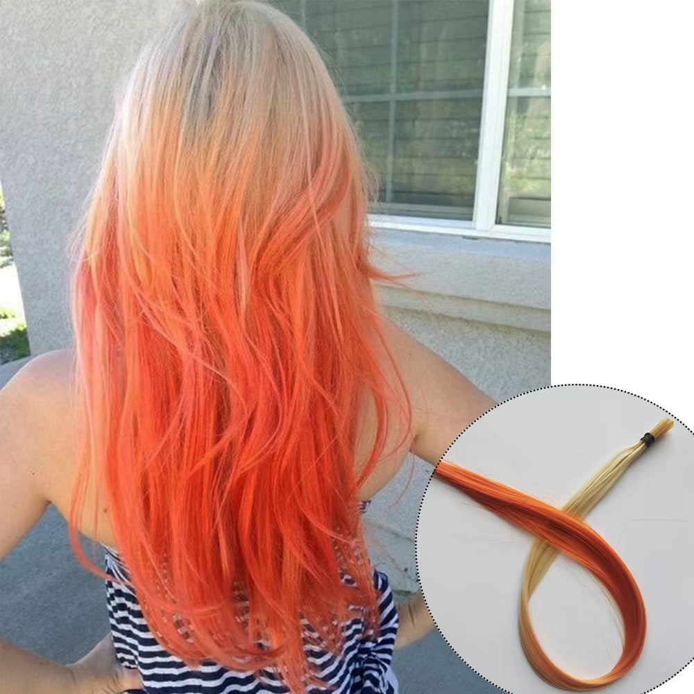 Rainbow Color Hair Extensions I-Tip Long Straight Hairpieces Synthetic Highlight Feather Micro Ring Hair Accessories Ombre Color