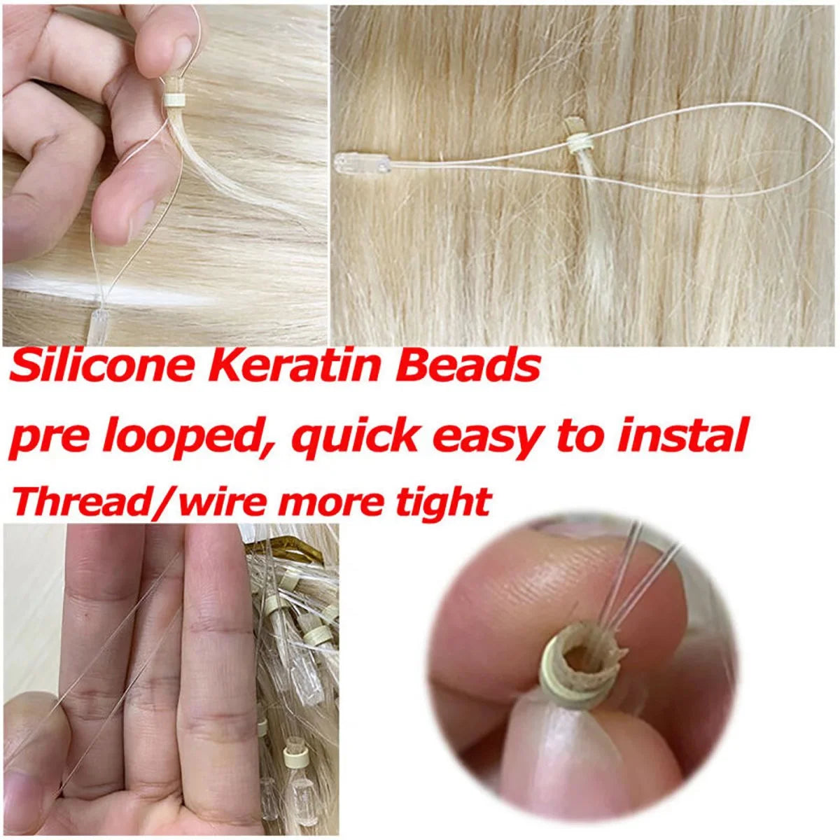 Blonde Micro Loop Ring 100% Remy Human Hair Extensions Thick Invisible Nano Beads Micro Link Hairpiece 50S 1G