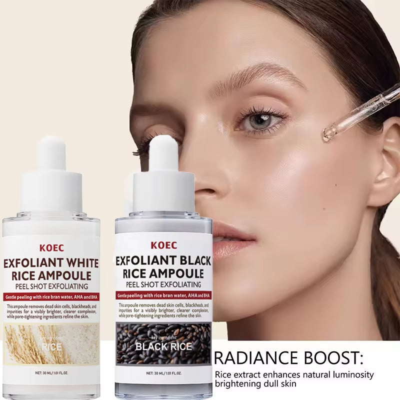30Ml Korean White and Black Rice Exfoliating Hydrating Essence Brightening Remove Dead Skin Blackhead Soften Serum Skin Care