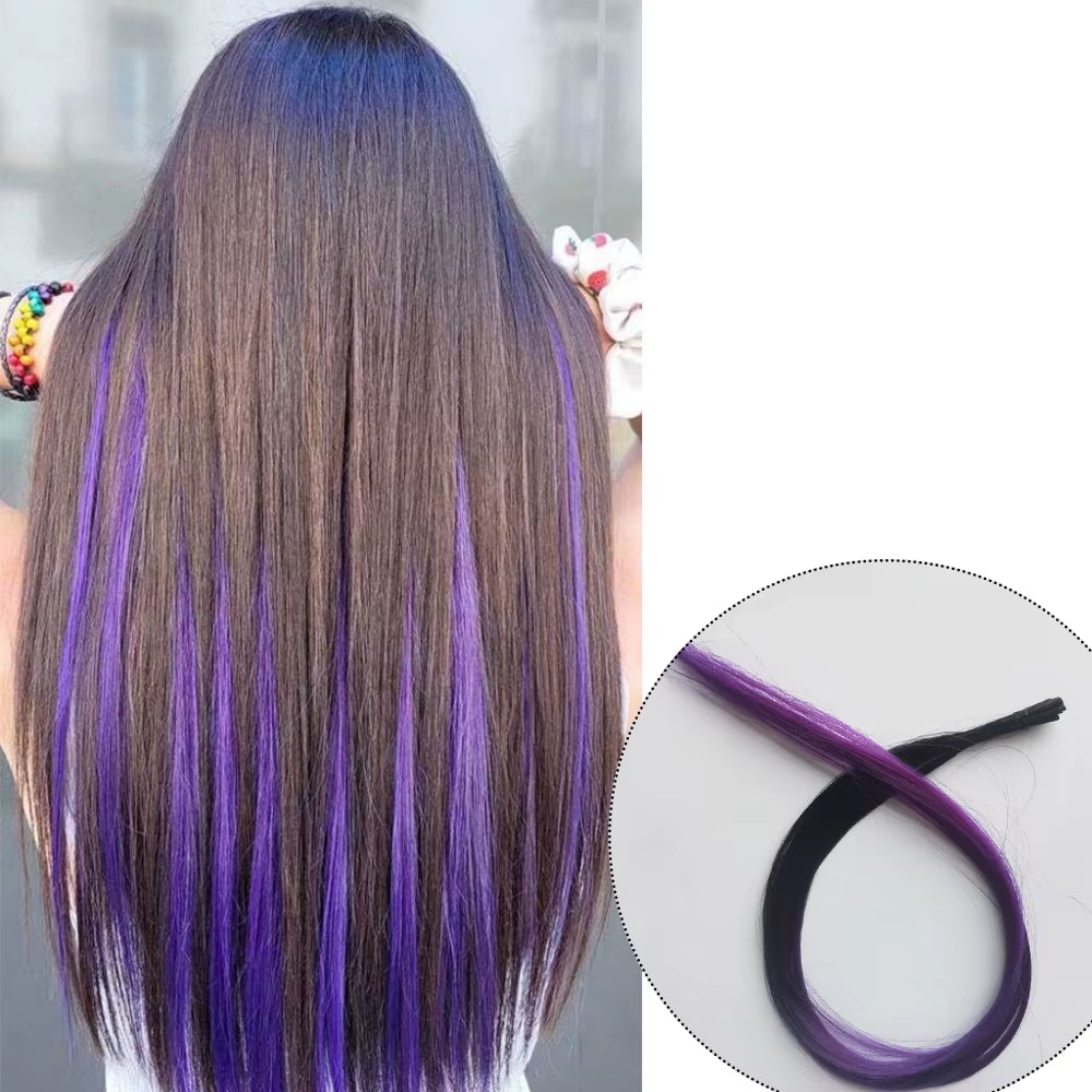 Rainbow Color Hair Extensions I-Tip Long Straight Hairpieces Synthetic Highlight Feather Micro Ring Hair Accessories Ombre Color