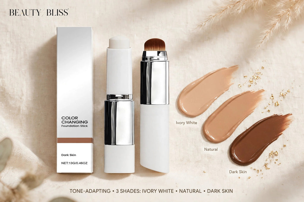Color-Changing Foundation Stick – 2-in-1 with Built-In Brush | Tone-Adapting, Buildable Coverage, Natural Matte, 13g