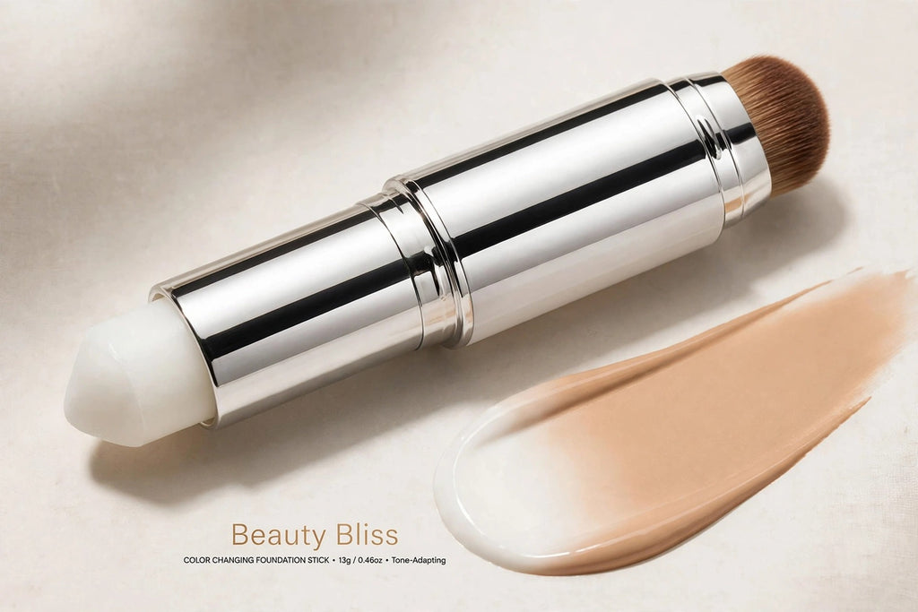 Color-Changing Foundation Stick – 2-in-1 with Built-In Brush | Tone-Adapting, Buildable Coverage, Natural Matte, 13g