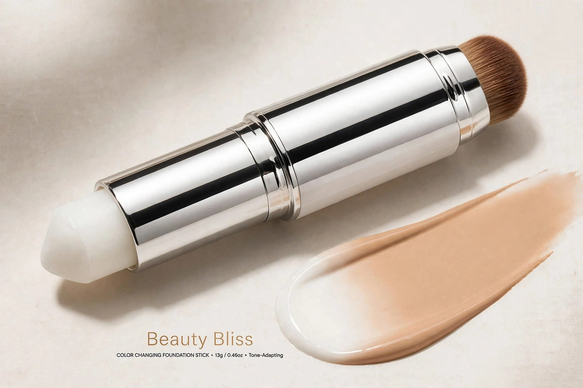 Color-Changing Foundation Stick – 2-in-1 with Built-In Brush | Tone-Adapting, Buildable Coverage, Natural Matte, 13g