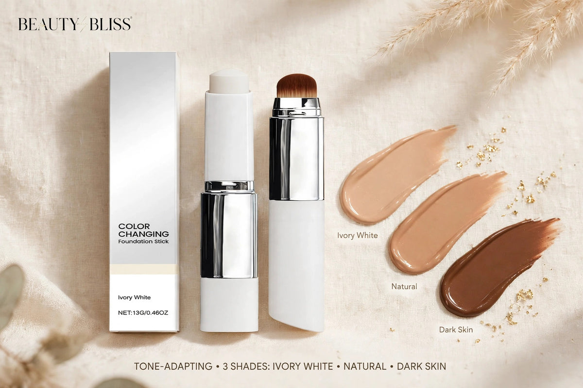 Color-Changing Foundation Stick – 2-in-1 with Built-In Brush | Tone-Adapting, Buildable Coverage, Natural Matte, 13g