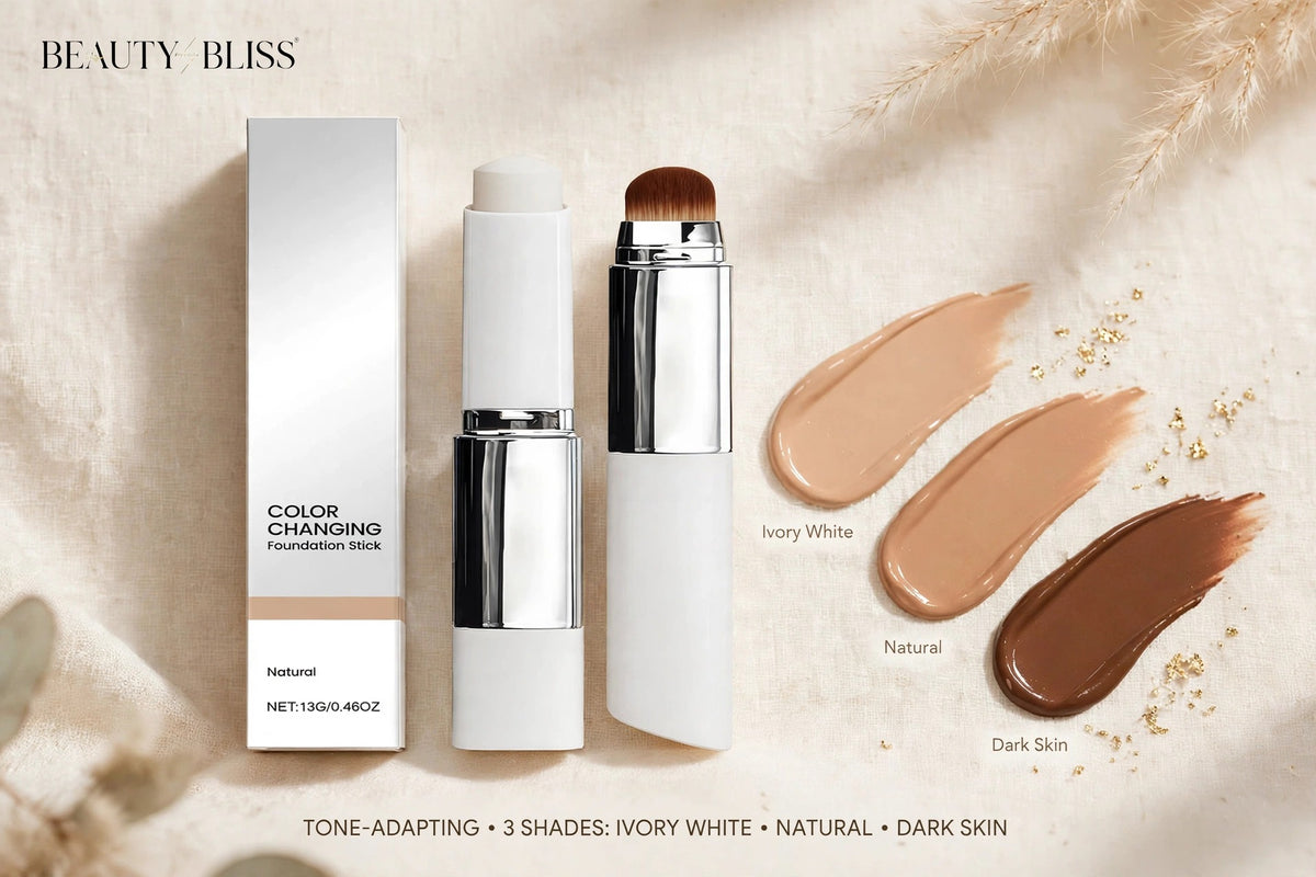 Color-Changing Foundation Stick – 2-in-1 with Built-In Brush | Tone-Adapting, Buildable Coverage, Natural Matte, 13g