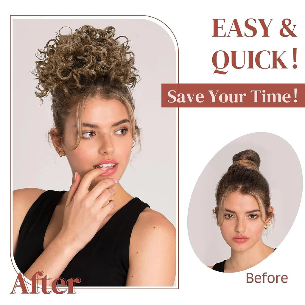Premium Messy Bun Hair Extension – Short Curly Synthetic Bun with Adjustable Drawstring | Instant Volume for Thinning & Fine Hair for Women