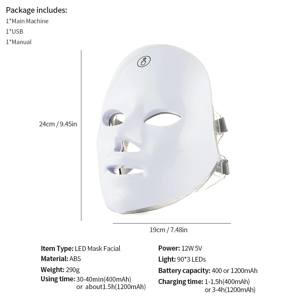7-Color LED Light Therapy Face Mask - Wireless Anti-Aging Device