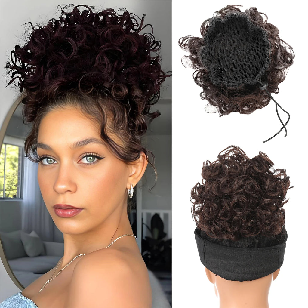 Premium Messy Bun Hair Extension – Short Curly Synthetic Bun with Adjustable Drawstring | Instant Volume for Thinning & Fine Hair for Women