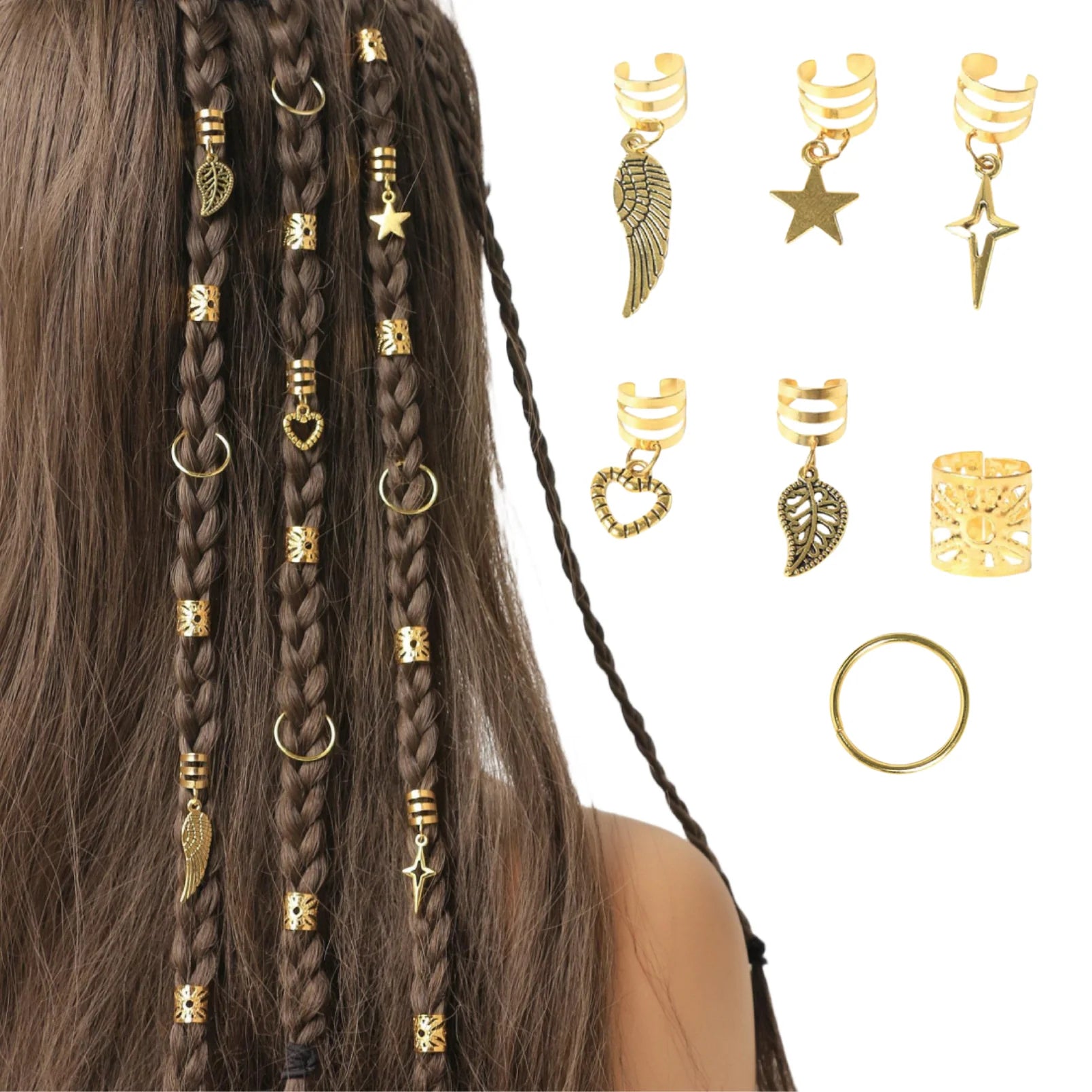 45-Piece Boho Hair Rings Set – Gold & Silver Alloy Dreadlock Beads, Braid Rings & Loc Jewelry for Women (Hippie, Festival & Everyday Style)