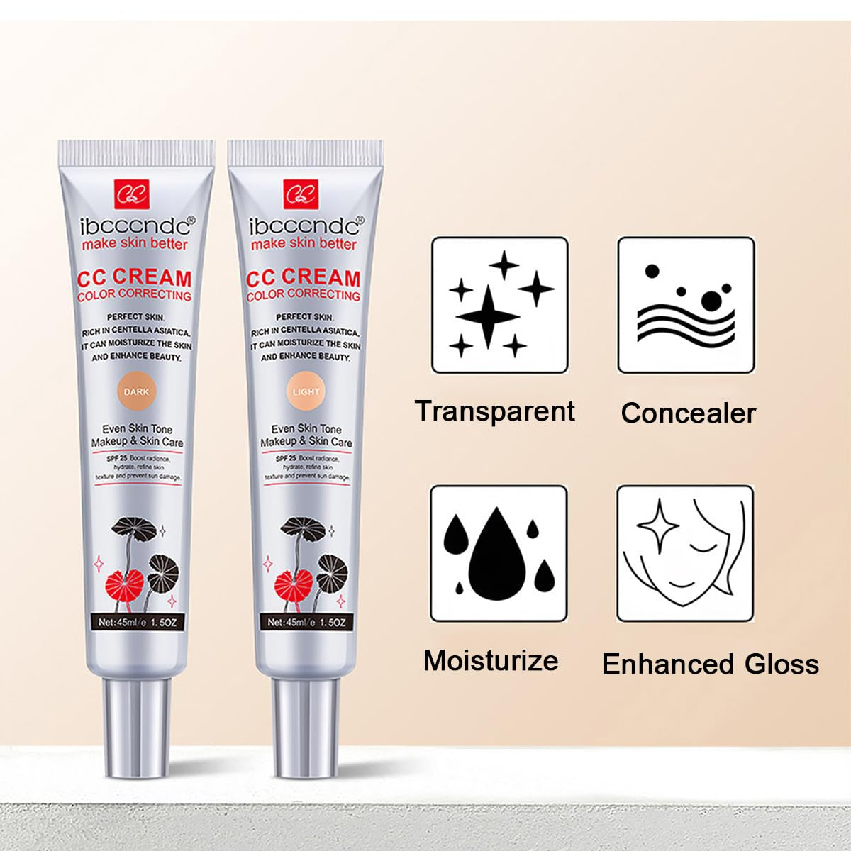 Color Correcting CC Cream with SPF 25,Full-Coverage Foundation