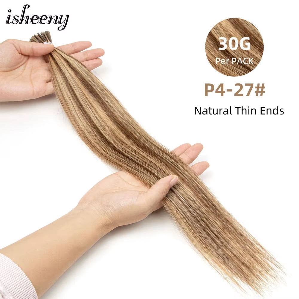 P4-27# I Tip Human Hair Extensions 12-20 Inches Micro Ring Hair Straight 30G Lightweight Pre Bonded Micro Link Hair 50Pcs/Pack