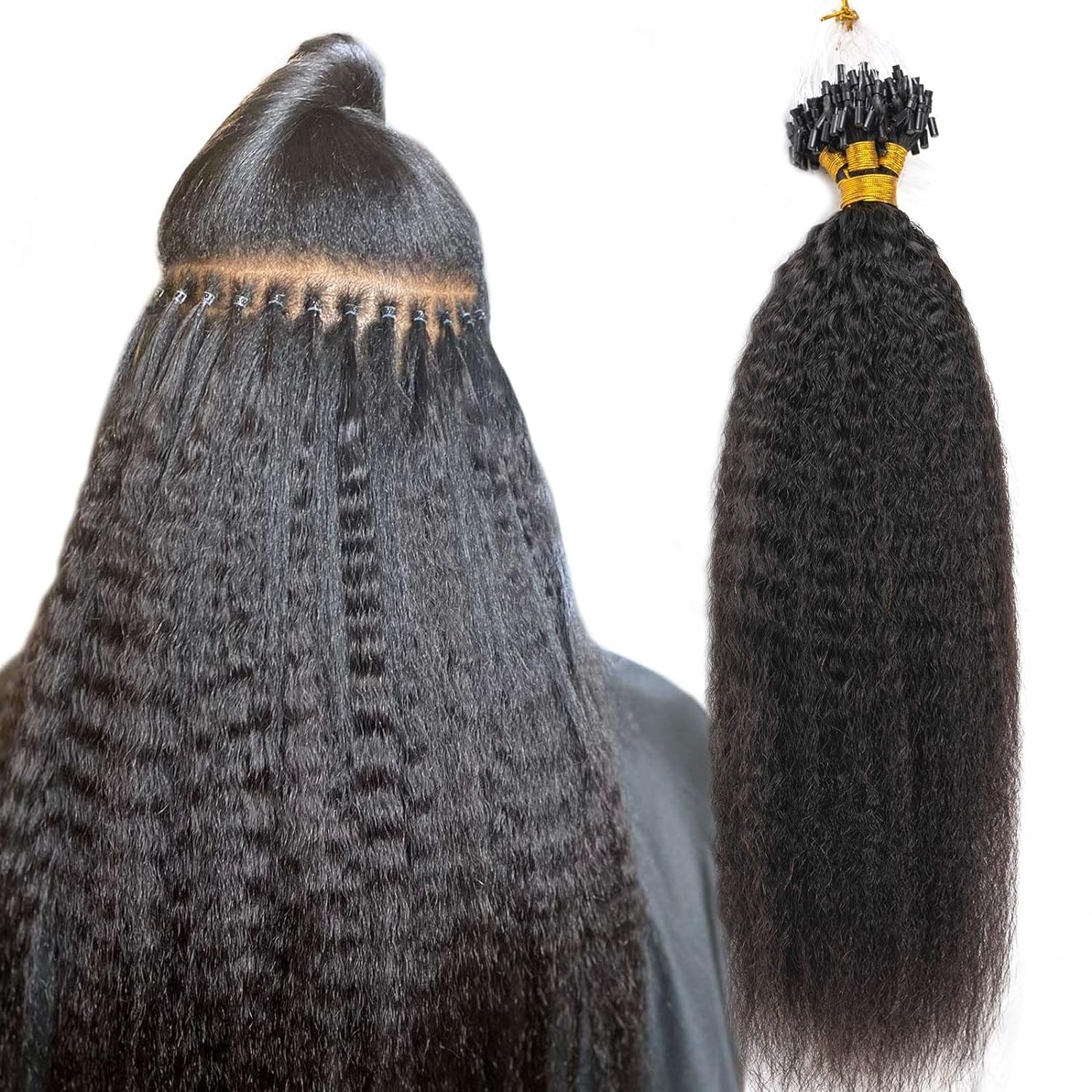 Niawigs Micro Links Human Hair for Black Women Kinky Straight Microlink Hair Extensions 