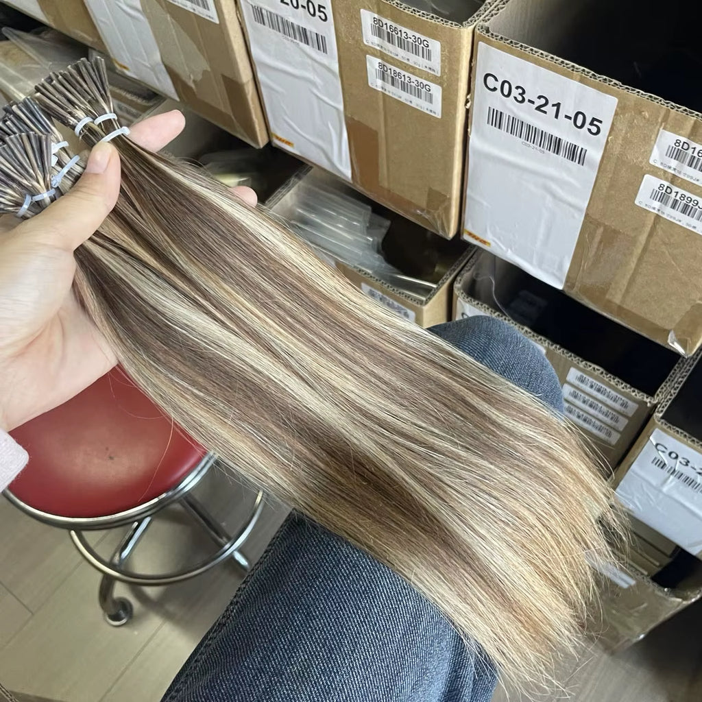 P4-27# I Tip Human Hair Extensions 12-20 Inches Micro Ring Hair Straight 30G Lightweight Pre Bonded Micro Link Hair 50Pcs/Pack