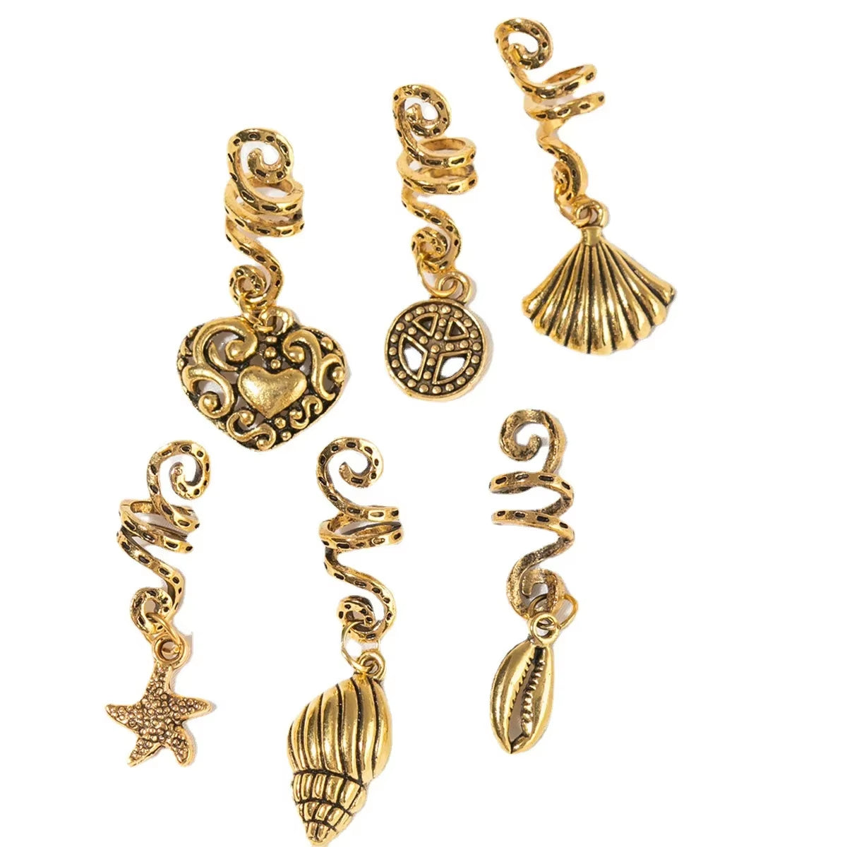 6Pcs/Set Gold Hair Ring Dreadlock Beads for Braid Hair Beads for Dreadlocks Adjustable Hair Braid Cuff Clips Styling Accessories