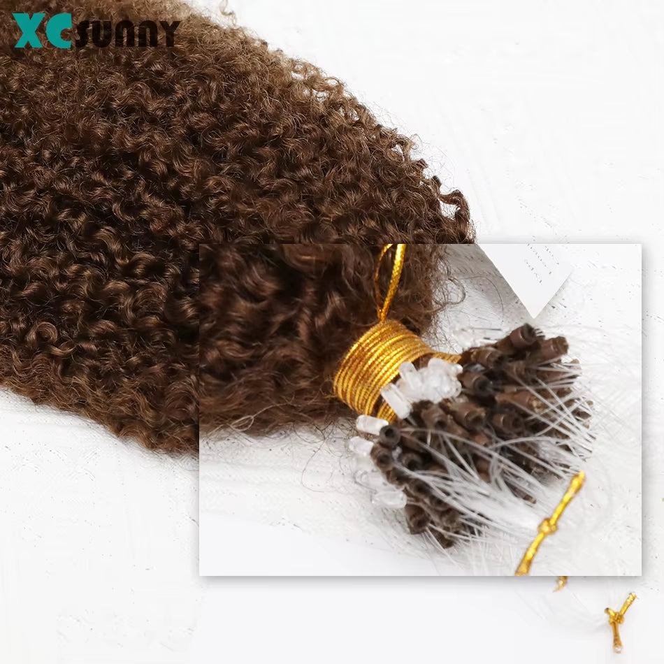 Micrlink Hair Extensions Human Hair Kinky Curly for Black Women Double Drawn Micro Ring Loop Hair Extensions Human Hair Color 4