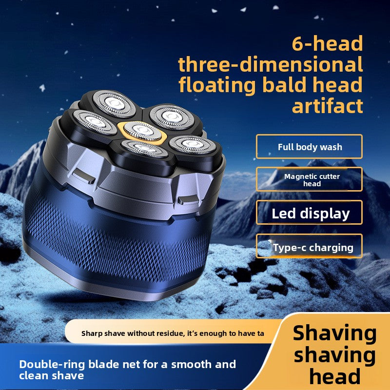 6-Head Magnetic Electric Head Shaver – Rotating Waterproof Bald Shaver with 120-Minute Rechargeable Battery