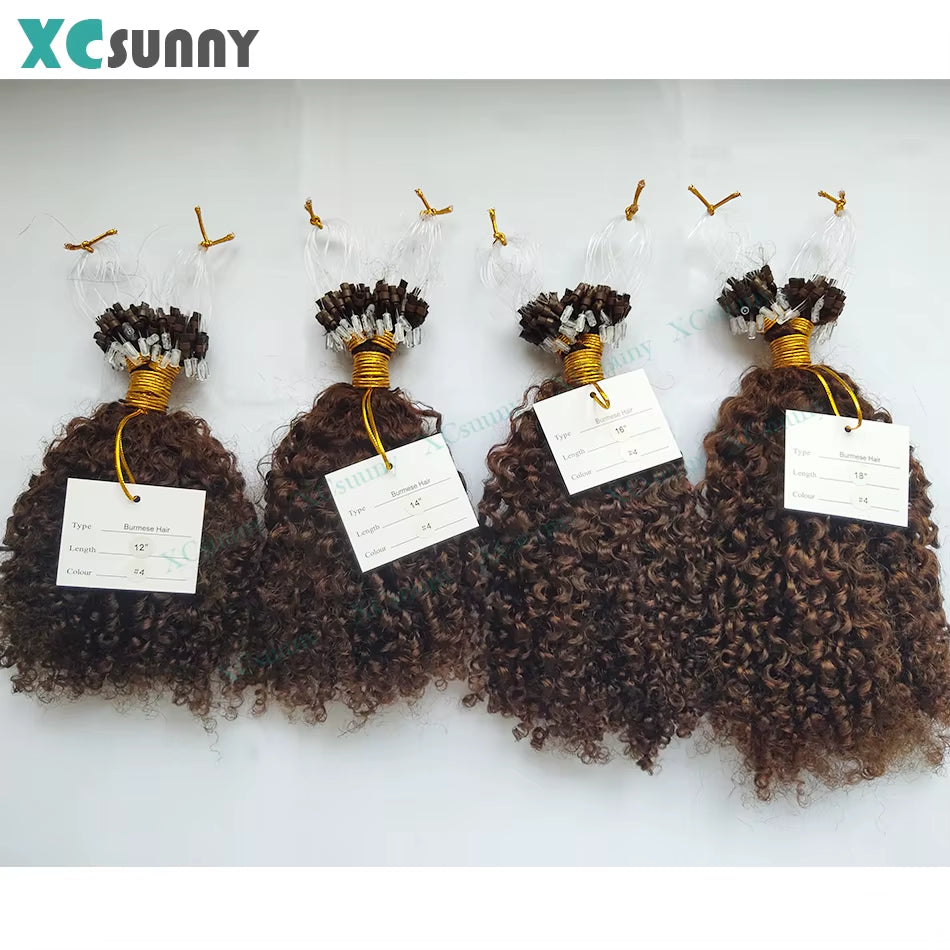 Micrlink Hair Extensions Human Hair Kinky Curly for Black Women Double Drawn Micro Ring Loop Hair Extensions Human Hair Color 4