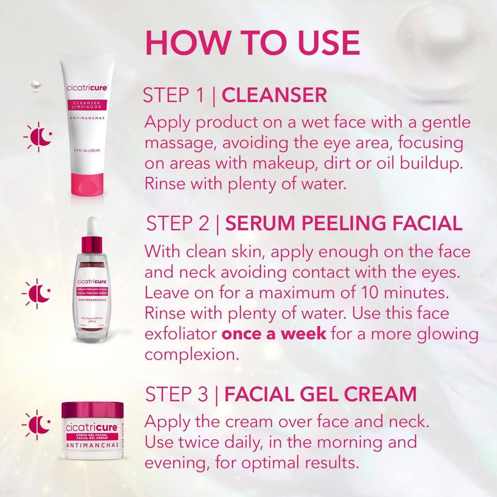 Antimanchas Skin Care Kit: AHA & PHA Exfoliating Face Wash, Brightening Serum, and Moisturizing Gel Cream - Dark Spot Reduction, Enhanced Glow, Paraben & Sulfate-Free