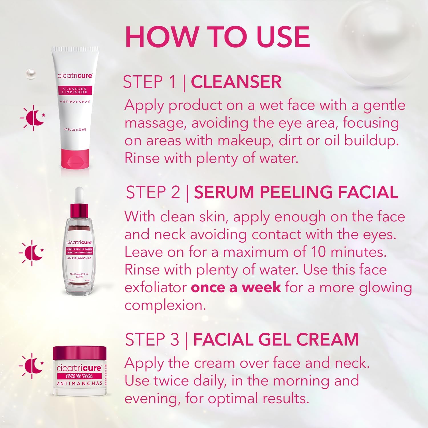 Antimanchas Skin Care Kit: AHA & PHA Exfoliating Face Wash, Brightening Serum, and Moisturizing Gel Cream - Dark Spot Reduction, Enhanced Glow, Paraben & Sulfate-Free