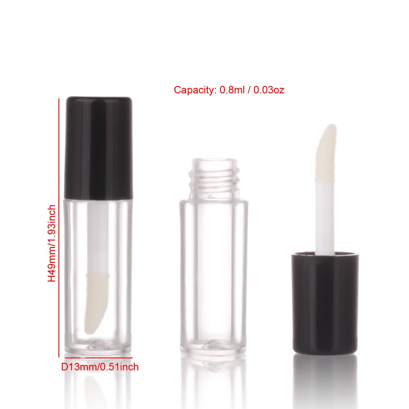 52Pcs Empty Black 0.8Ml Mini Lip Gloss Tubes Sample Size Lipgloss Containers for Sample Sack Lip Oil DIY
